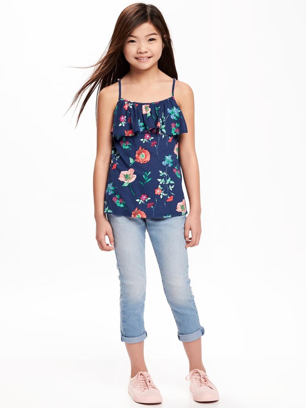 Old Navy Blue Floral Print Tank Top Small 6-7